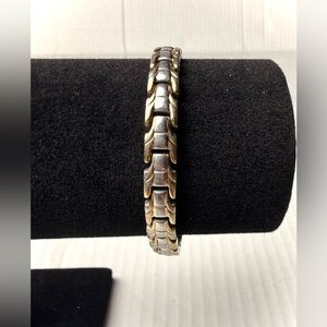 Vintage Two Tone Silver & Gold Stainless Steel Men’s Bracelet “Y” Links Classic
